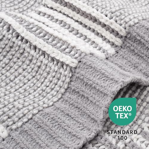 Amélie Home Checkered Chenille Knit Throw Blanket for Couch, Gray 50"x60" - color: Checkered Gray, size: 50" X 60"