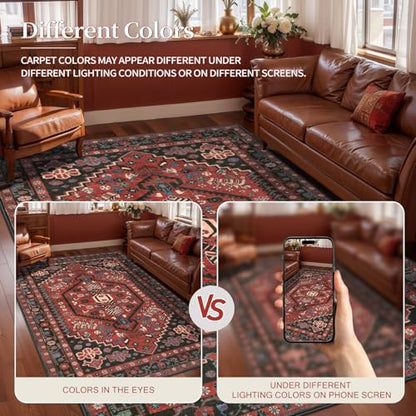 Ciicool 2x3ft Small Area Rug,Washable Boho Thin Mat for Entryway Kitchen - color: Red / Black, size: 2' X 3' (Rectangular)