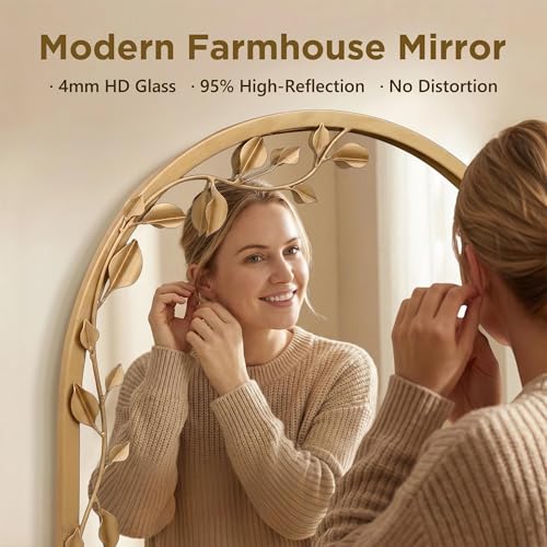 Besdomus Arched Full Length Mirror: 21"x56" Ornate Brass Gold Floor Mirror - size: 21"L x 56"W