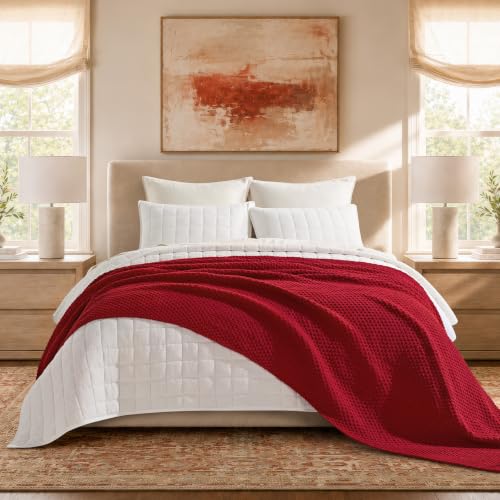 EVERGRACEHOME Chunky Chenille Knit Throw Blanket, 90 x 90, Classic Red - color: Classic Red, size: 90" X 90"