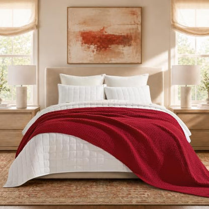 EVERGRACEHOME Chunky Chenille Knit Throw Blanket, 90 x 90, Classic Red - color: Classic Red, size: 90" X 90"