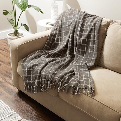 DII Transitional Checked Plaid Woven Throw, 50x60, Brown - color: Brown, size: 50x60"