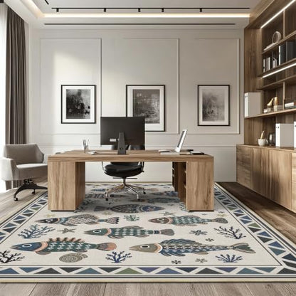 9x12 Fish Ocean Area Rug for Living Room Coastal Rugs Low Pile Non Slip - color: Fish, size: 9'x12' (Rectangular)