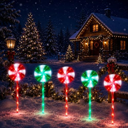 BRIGHTDECK 5 Pack Solar Christmas Pathway Lights, RedGreen Lollipop Stakes - color: RedGreen, size: 5Pack