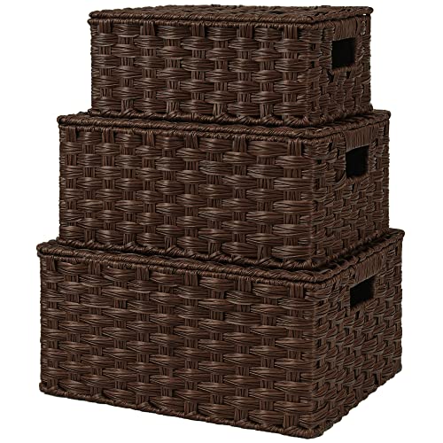 GRANNY SAYS Wicker Baskets with Lids, Decorative Storage Boxes with Lids - color: Brown, size: 3 Pack