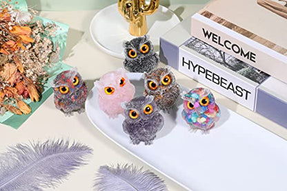 Jovivi 2.5" Natural Amethyst Crystal Owl Statue Hand Carved Resin Figurines - color: Amethyst