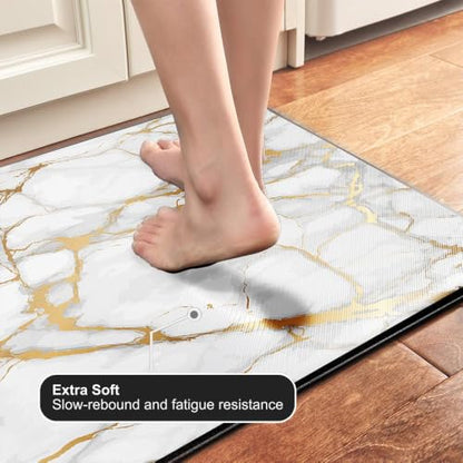 Mrcrypos Gold White Kitchen Rugs Cushioned Anti Fatigue Marble Kitchen - color: White Marble, size: 23.5" W x 70" L