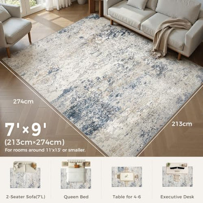 DMOYEST Area Rug Living Room Rugs 7x9 Washable Abstract Beige Blue Carpet - color: Beige Blue, size: 7' x 9' (Rectangular)