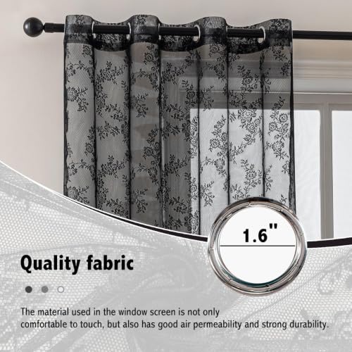 Anytime Black Lace Sheer Curtain Panels for Living Room Elegant Window Treatment Sets Light Filtering Translucent Draperies for Office (2 Panels,W55 x L54 inch) - color: Black, size: 55"W x 54"L (Pack of 2)