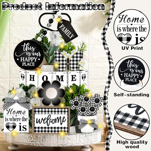 Fairysandy 11 Pcs Home Tiered Tray Decor Floral Rustic Wooden Signs - style: Novelty