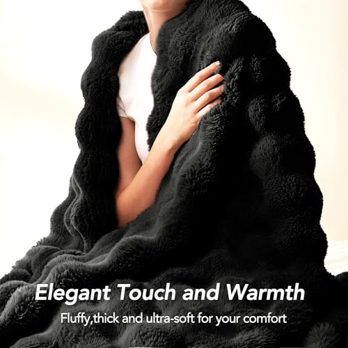 L'AGRATY Faux Rabbit Fur Throw Blanket for Couch, 90'' x 90'', Black - color: Pure Black, size: 90" x 90"