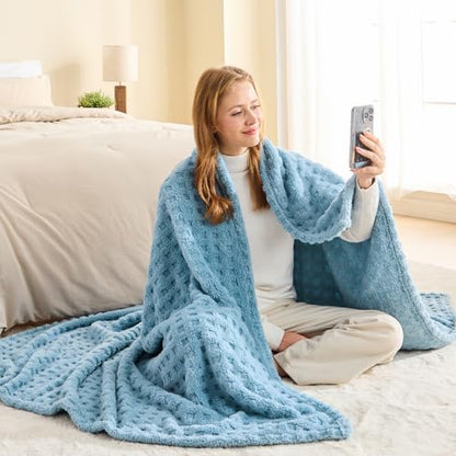 NEWCOSPLAY 3D Waffle Checkered Flannel Throw Blanket, Blue, 50"x70" - color: Blue, size: Throw(50"x70")