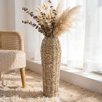 Ninehaou 16.5" Tall Rattan Floor Vase for Dried Flowers Boho Home Decor