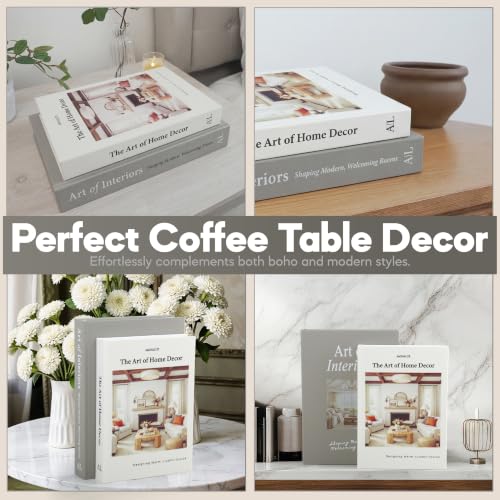 Decorative Books for Home Decor with Storage – Set of 2 Faux Linen Book Boxes with Aesthetic Covers – Enhance Your Coffee Table, Bookshelf Decor – Hidden Storage for Photos, Keepsakes, and Jewelry - color: Gray/Cream