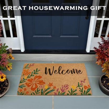 Flower Door Mat 30x17 Inch, Floral Spring Doormat, Summer Welcome Mat Coir