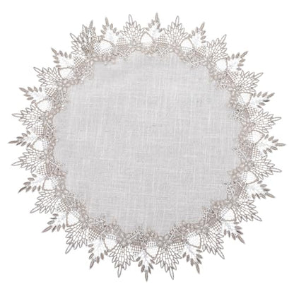 23.6 Inch Round Linen Doily, Gray Linen Doily Scarf Place Mats