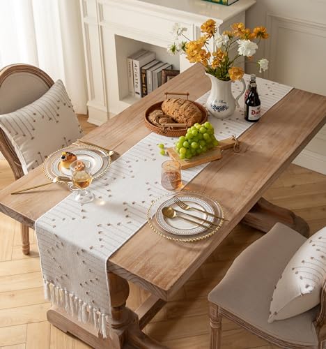 Caflife Taupe Beige Cotton Linen Rustic Boho Table Runner 13 x 90 Inch Long - color: Taupe Beige, size: 13x90Inch