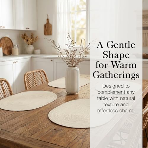 Placemats Set of 4, Woven Oval Braided Dining Table Mats(Cream White) - color: Solid Beige White, size: 4 pcs
