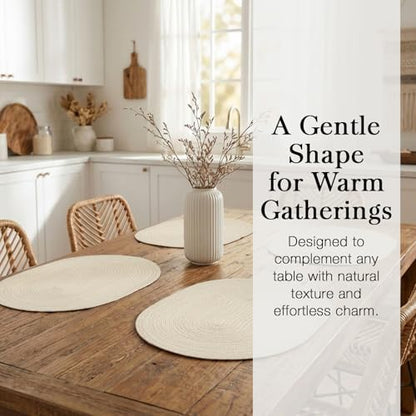 Placemats Set of 6, Woven Oval Braided Dining Table Mats(Cream White) - color: Solid Beige White, size: 6 pcs