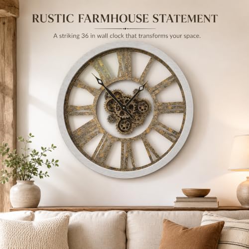 The B-Style Large Wall Clock 30 inch/76cm Gray White and Bronze Gears - color: Gray White and Bronze Gears, size: 30 inch (76 cm)