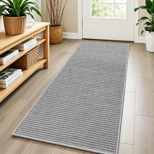 Faux Jute Rug Runner 2'x8', Washable & Non-Slip, Grey & White - color: Grey & White, size: 2' x 8' (Rectangular)