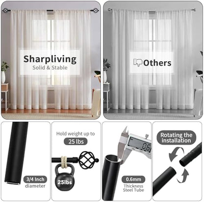 Sharpliving Black Curtain Rod, 66-120 Inch Adjustable for Living Room - color: Black-Square, size: 66" - 120"