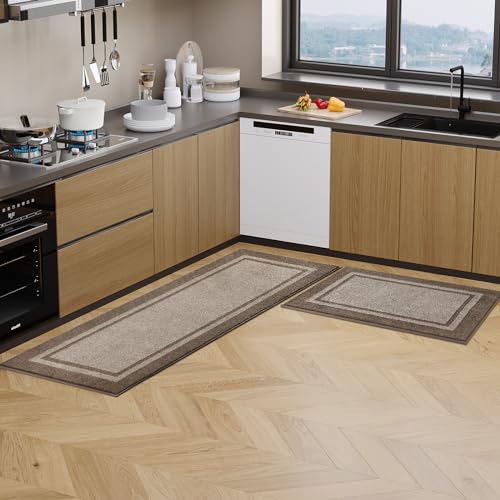 anllugs Kitchen Rugs 24" x 84", Non-Slip Runner Rugs, Beige & Grayish Brown - color: Beige & Grayish Brown, size: 24" X 84"