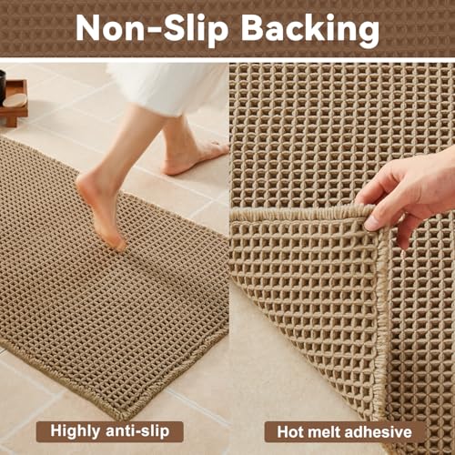 Triohero Waffle Bath Mat, Boho Bathroom Rugs Non Slip Washable, 20x30 Khaki - color: Khaki, size: 1'8" X 2'6" (Rectangular)