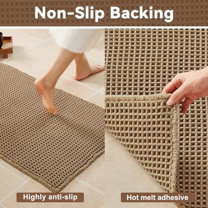 Triohero Waffle Bath Mat, Boho Bathroom Rugs Non Slip Washable, 20x30 Khaki - color: Khaki, size: 1'8" X 2'6" (Rectangular)