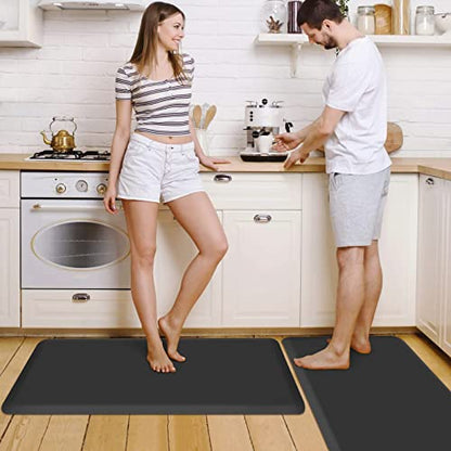 HappyTrends 2 PCS Kitchen Mat Cushioned Anti-Fatigue Floor Mat - color: Black, size: 17.3"x39"+17.3"x39"