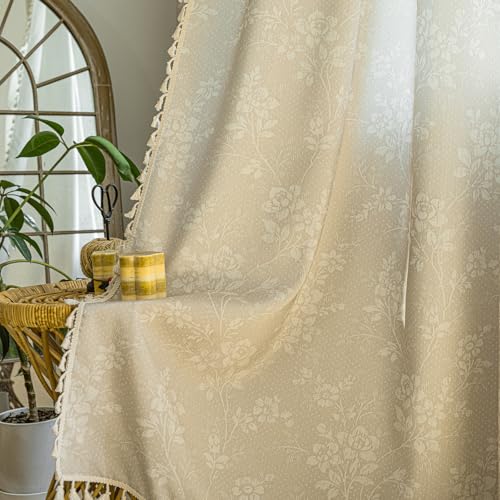 ENJOYBRIDAL Floral 63 Inch Curtains 2 Panel Set Light Camel Rustic Drapes Rod Pocket Bedroom Living Room Semi Sheer Window Curtain Panels Short Farmhouse Boho Chic Cute Window Treatments - color: Floral04, size: 52"W x 63"L (Pack of 2)