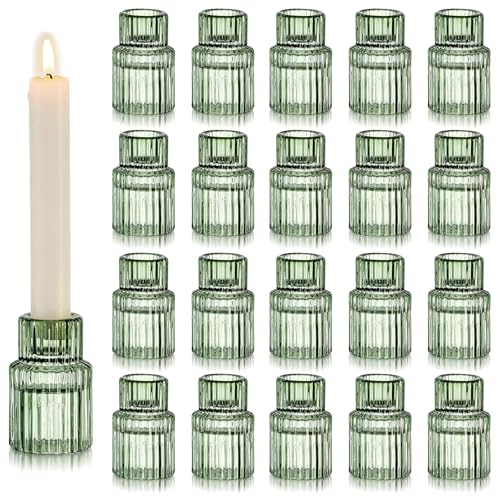Hewory Taper Candle Holders Bulk, 20PCS Green Glass Candlestick Holders - color: Green, size: 20PCS