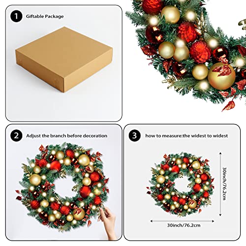 WANNA-CUL Pre-Lit 9ft Christmas Garland with Lights 50 LED Red Gold Baubles - color: 02-red Gold