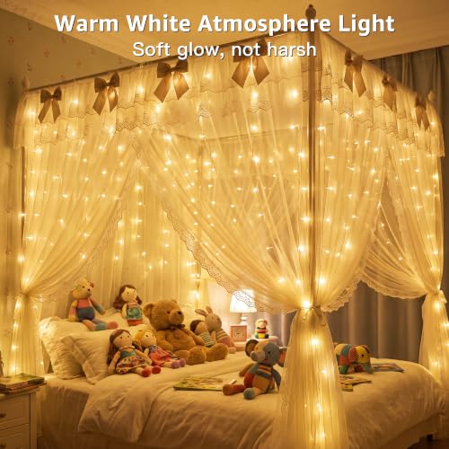 Ollny 200LED Curtain Lights 6.6ftx6.6ft, Warm White String Lights Plug in - color: Warm White, size: 200 LED
