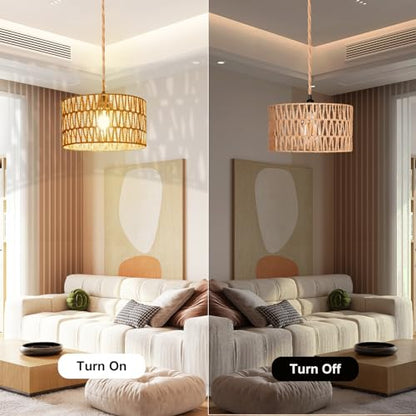 Maliralt Hanging Lamps Rattan Pendant Light Hanging Lights 16.4ft Plug in Cord Pendant Light Fixture Plug Into Wall Outlet Pendant Lighting with On Off Switch for Bedroom Living (Cylindrical Shade) - size: 12.6 Inch - Cylindrical Shade