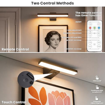 Picture Lights for Wall Battery Operated, 2 Pack Black 3CCT Dimmable Light - color: Black-3CCT