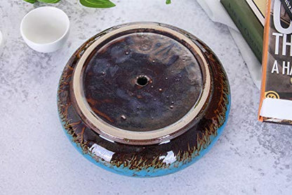 VanEnjoy 7.3 inch Round Large Shallow Succulent Ceramic Glazed Planter Pots with Drainage Hole, Bonsai Pots Garden Decorative Cactus Stand Flower Container (Blue) - color: Blue