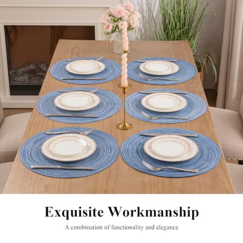 SHACOS Round Braided Placemats Set of 6 Circle Place Mats Kitchen Table Mats for Dining Table Wedding Party (Blue Gray, 6) - color: Blue Gray, size: Set of 6