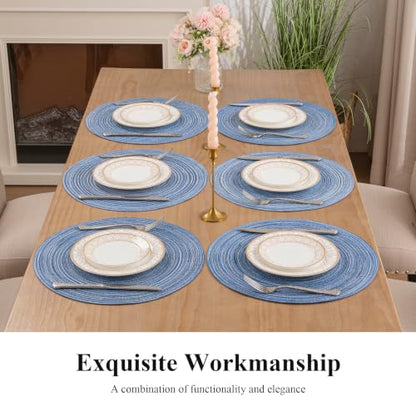SHACOS Round Braided Placemats Set of 6 Circle Place Mats Kitchen Table Mats for Dining Table Wedding Party (Blue Gray, 6) - color: Blue Gray, size: Set of 6