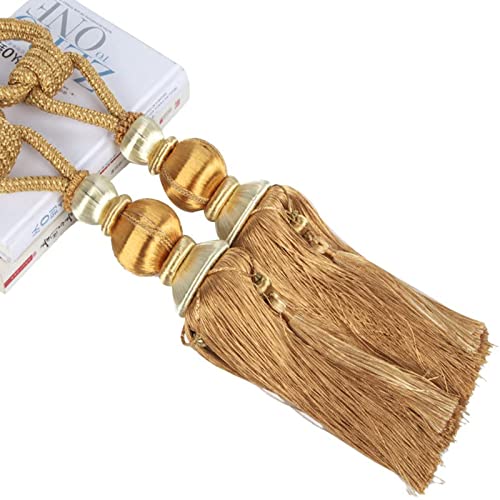 Paired Lantern Single Hanging Ball Tassels Curtains Buckle Sling Binding Lantern Tiebacks Handcrafted Braided Buckle Drapery Curtain Holdbacks Window Treatments for Home 2 Pack - color: Gold, size: 11.81 inches