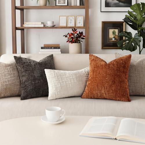 Pallene Dark Brown Textured Chenille Throw Pillow Covers 24x24 Set of 2 - color: Dark Brown, size: 24" x 24" (Pack of 2)