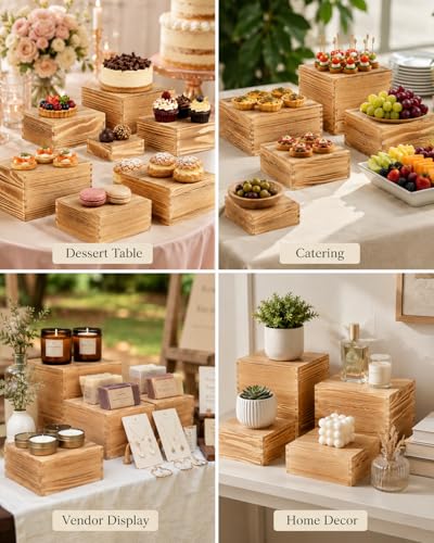 8 Pack Wooden Buffet Risers for Food Display, 8 Mini Sign