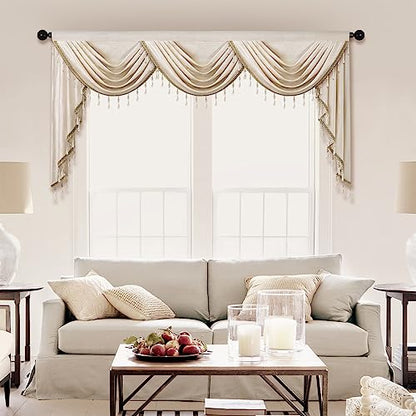 ELKCA Luxury Cream Velvet Curtain Valances for Living Room with Beads(98inch,1 Panel) - color: Cream, size: 98"W x 43"L (Pack of 1)