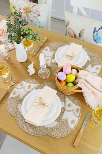 Feuille Easter Placemats Set of 4 – Egg Burlap Spring Placemats, Farmhouse Spring Place Mats for Easter Decorations - style: Egg