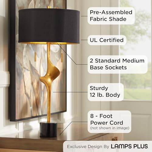 Athena 35 1/2" Large Table Lamp Gold Leaf Skinny Sculptural Mid Modern