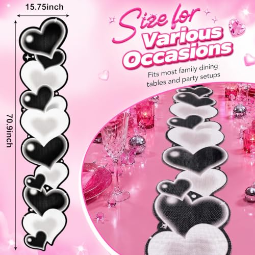 Preboun 2000S Heart Table Runner for Sock Hop Music Party Decorations - style: 2000S Heart