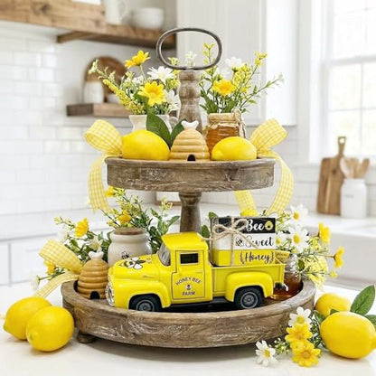 5.7in Bee Truck Decor with Sweet Honey Blocks, Yellow Metal Pickup - color: Yellow