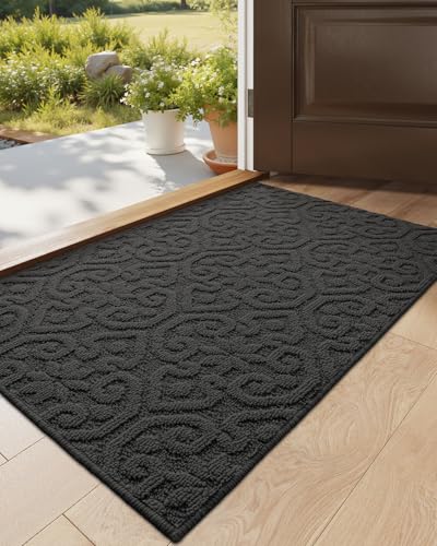 DEXI Front Door Mat Indoor Entrance, 17x30 Entryway Doormat, Dark Grey - color: Dark Grey, size: 17" X 30" (Rectangular)