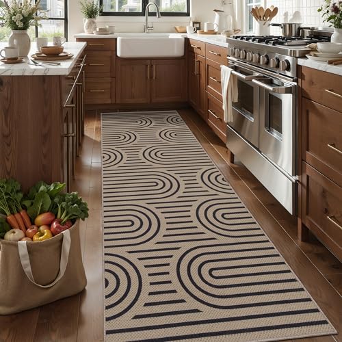 Tangsoo Easy Jute 2.6x8 Washable Runner Rug for Hallway,Non-Slip Long Rug - color: Brown Six Rainbow, size: 2.6x8ft