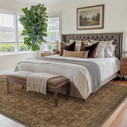 8X10 Washable Area Rug for Living Room, Vintage Non-Slip, Rustic Brown